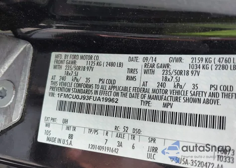 2015 Ford Escape Titanium from USA, damaged, VIN 1FMCU0J93FUA19962